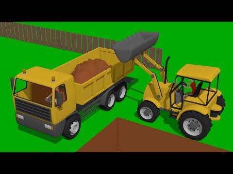 Yellow Construction Machines and Construction of a backyard pool - excavators for Kids - Series kids