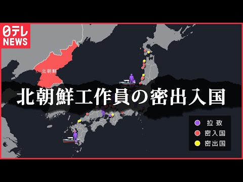 MAP of North Korean agents smuggled in &amp; out of Japan（1948～2001）