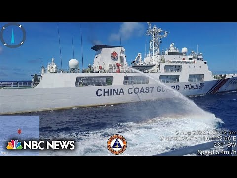 China water-cannons Philippine military ship in the South China Sea