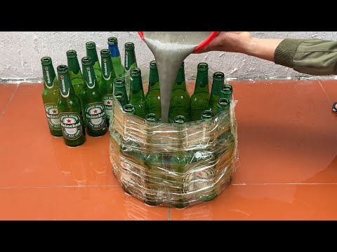 Amazing Idea . Make Coffee Table And Chairs  From Glass Bottle  , Old Tire And Cement .Very Easy .