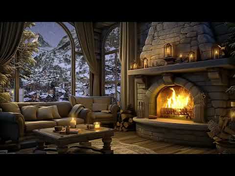 Cozy Cabin Ambience &amp; Snowfall Relieves Insomnia - ASMR Cozy Fireplace and Wind Sound to Sleep ⛄