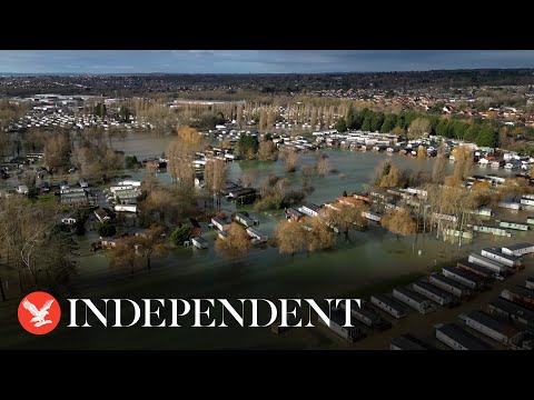 Storm Henk: Drone footage shows holiday homes submerged by water