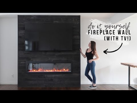 DIY FIREPLACE WALL WITH TV // ENTERTAINMENT CENTER!