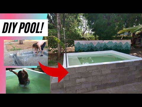 We built our own DIY above ground swimming pool with concrete blocks