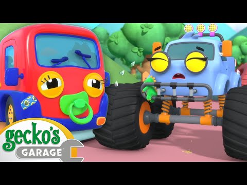 Baby Truck and Monster Truck get Hurt! | Animal for Kids | Truck and Bus Cartoon | Gecko's Garage