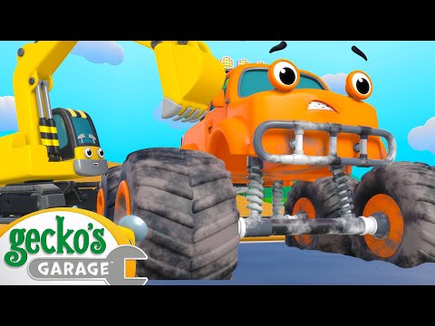 Max the Monster Truck is Trapped! | Animal for Kids | Truck and Bus Cartoon | Gecko's Garage