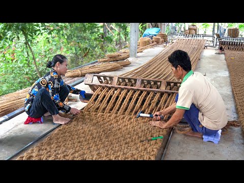 Genius Way They Hand Stitch Coconut Husks To Make Giant Mats