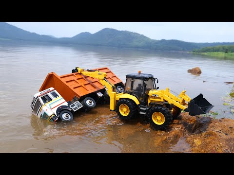 Tata Tipper Truck And Dump Truck Accident Highway Road River Pulling Out JCB 3DX | Tractor | CS Toy