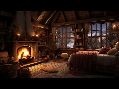 Cozy Winter Ambience - Relaxing Fireplace Crackling, Blizzard, Wind &amp; Snowfall Sounds