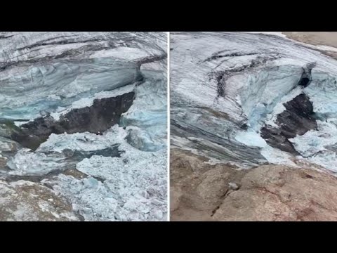 Marmolada, il punto dove si &egrave; staccato il seracco di ghiaccio: il video