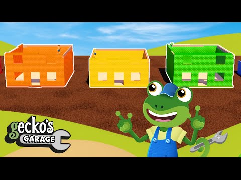 Let's Build Houses with Gecko! | Learn Colors and Shapes | Gecko's Garage | Trucks For Children