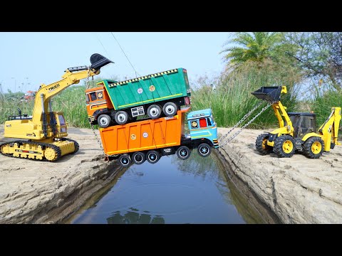 Accident Tata Tipper Dumper Truck Pulling Out JCB 5CX And JCB Machine ? Cartoon Jcb Tractor | CS Toy