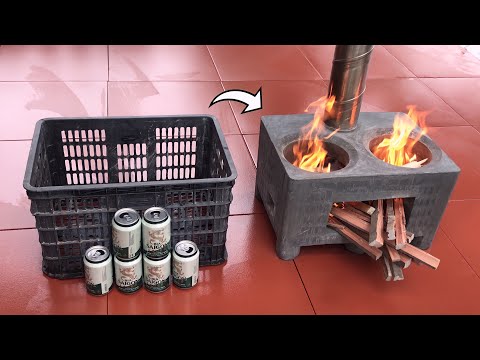 Amazing Creative Wood Stove From Cement And Plastic Barrels - DIY Firewood Stove With Cement