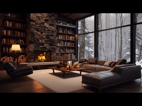 Relaxing Snowfall View by the Fireplace | Cozy Winter Forest Ambience for Stress Relief and Insomnia