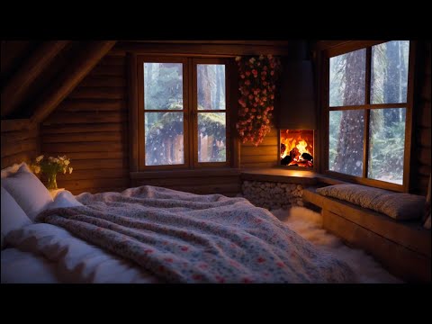 Snowstorm Sounds for Sleeping Fall asleep in the warm forest hut in the snowstorm weather! part13