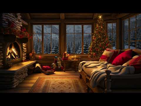 Snowy Day at Cozy Winter Room Ambience with Fireplace Sounds for Relaxing | Deep Sleep Ambience