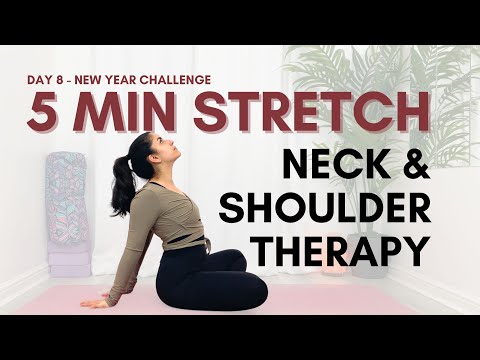 5 Min Neck &amp; Shoulder Yoga Stretch | Day 8 - New Year Challenge