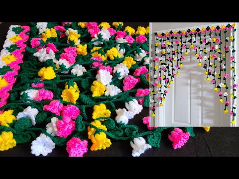 🌹चमेली फूल तोरण, Woolen crochet flower Long Toran, Gate Parda, How to Crochet Toran, Door hanging