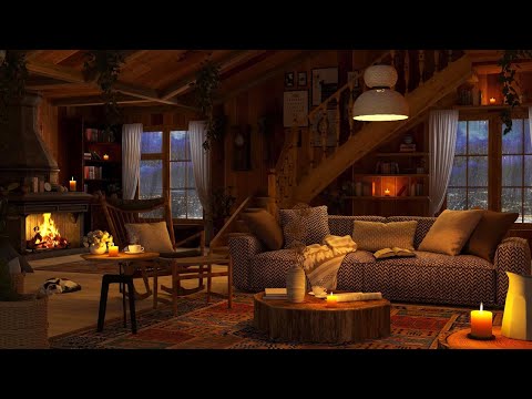 Thunderstorm Sounds &amp; Crackling Fireplace at Cozy Cabin Ambience