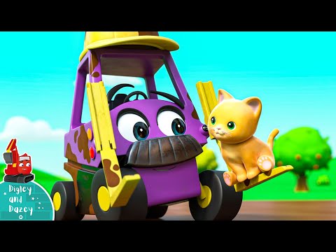 KITTEN IN THE MUDDY PUDDLE! - Digley and Dazey | Construction Cartoons for Kids